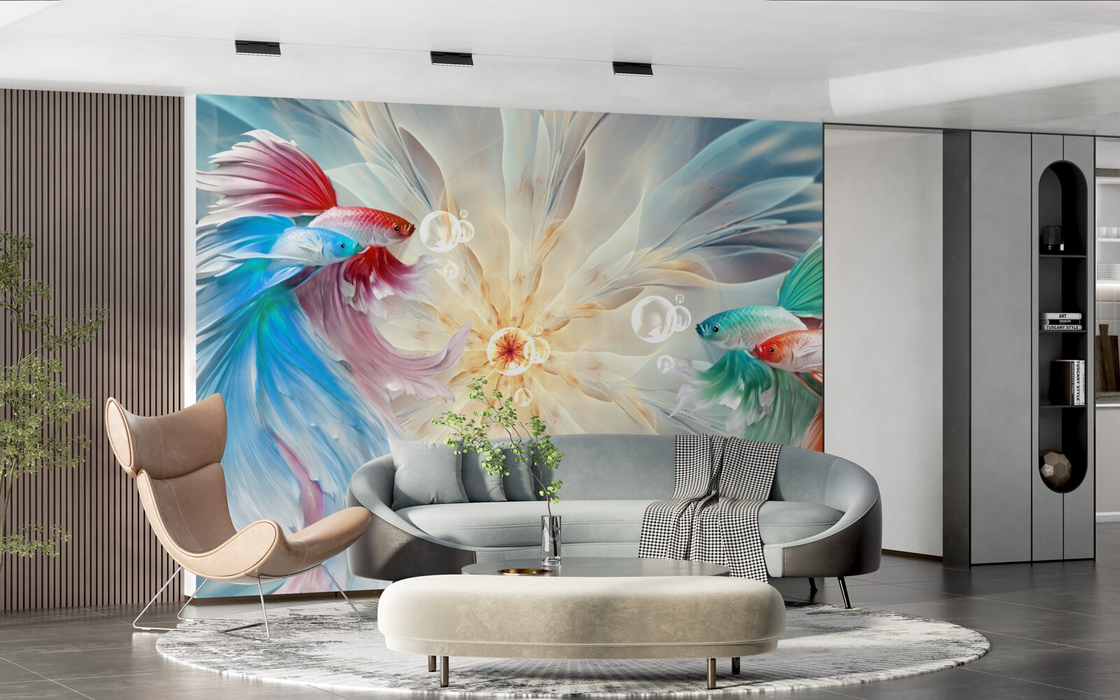 Papier peint des poissons aux couleurs vives et aux queues magnifiques
