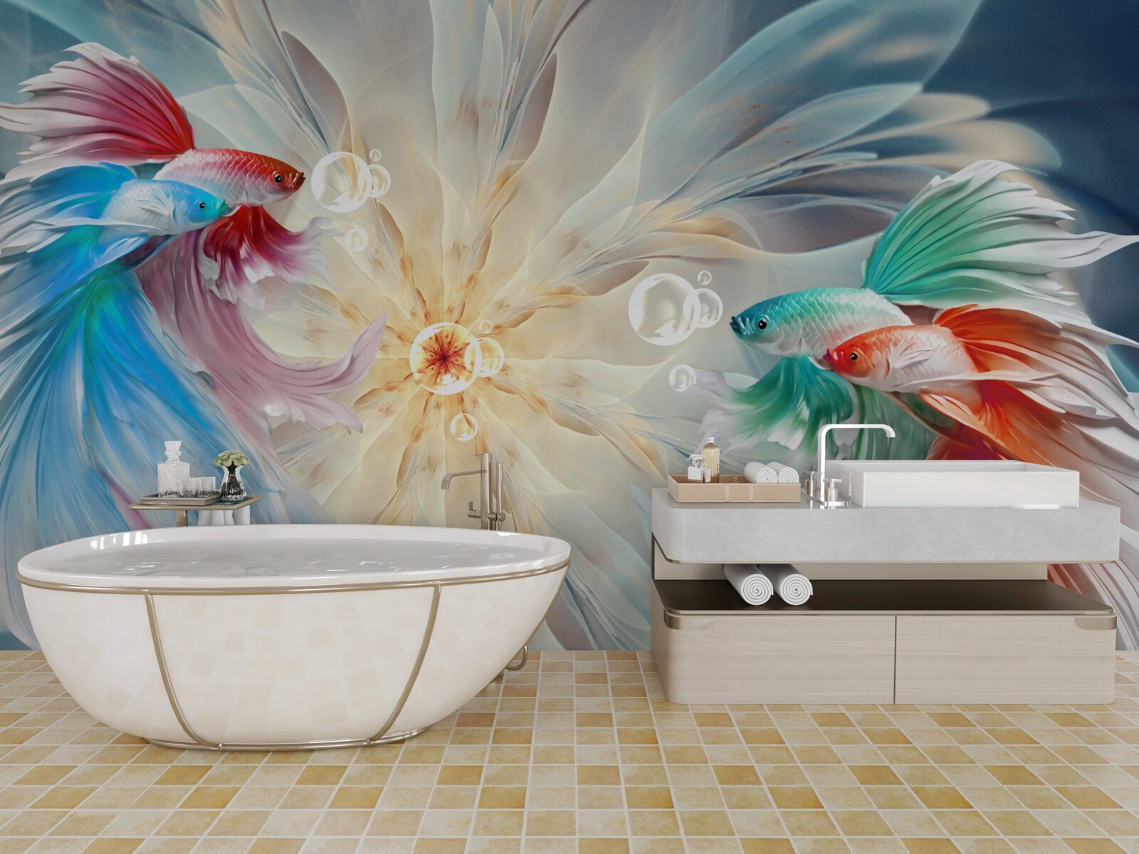 Papier peint des poissons aux couleurs vives et aux queues magnifiques