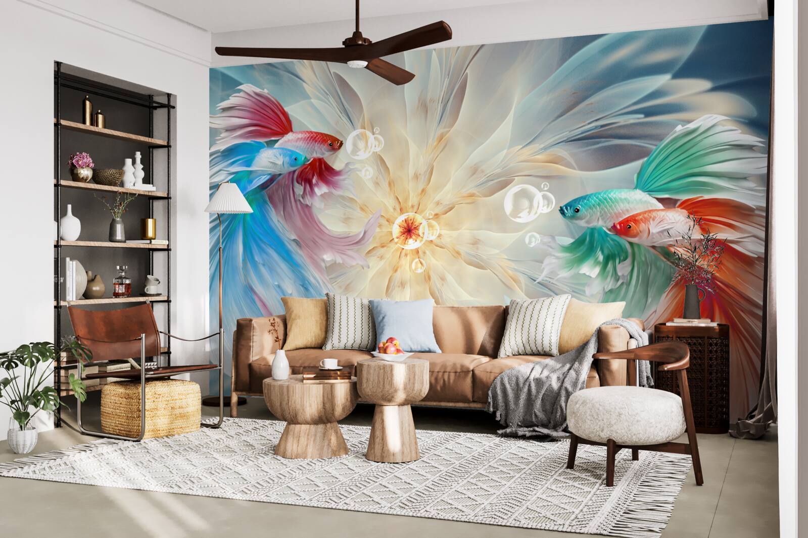 Papier peint des poissons aux couleurs vives et aux queues magnifiques