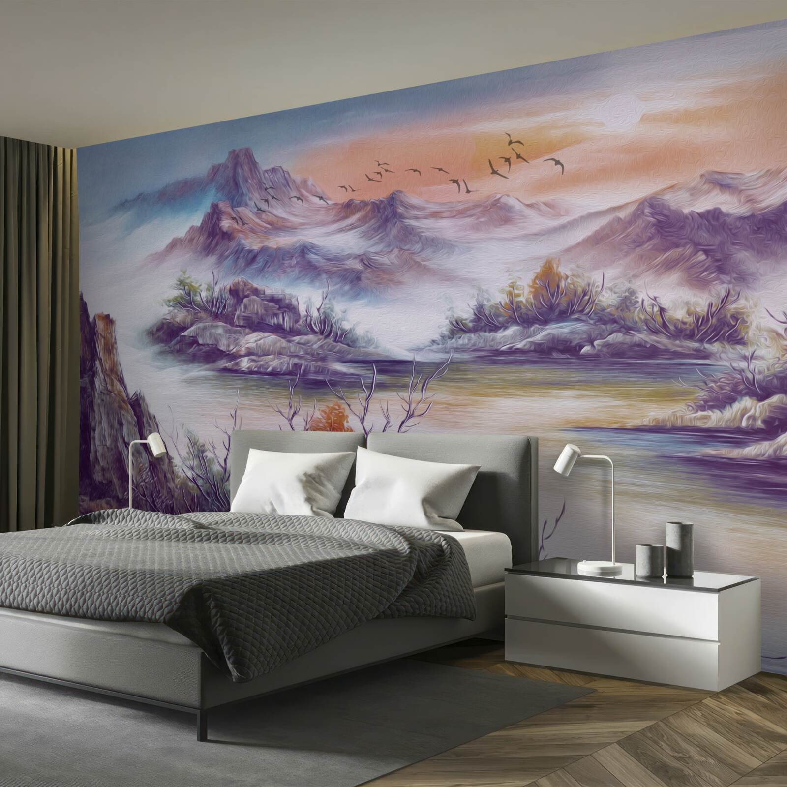 Papier peint les montagnes sont couvertes de brume