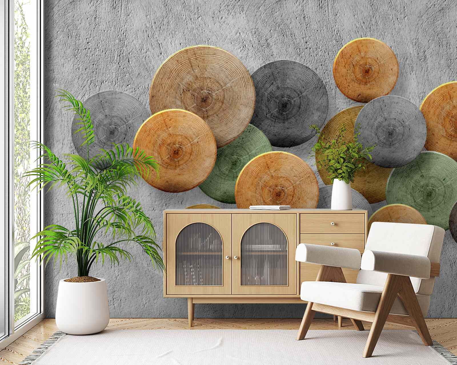 Papier peint des sections d'arbres de différentes teintes