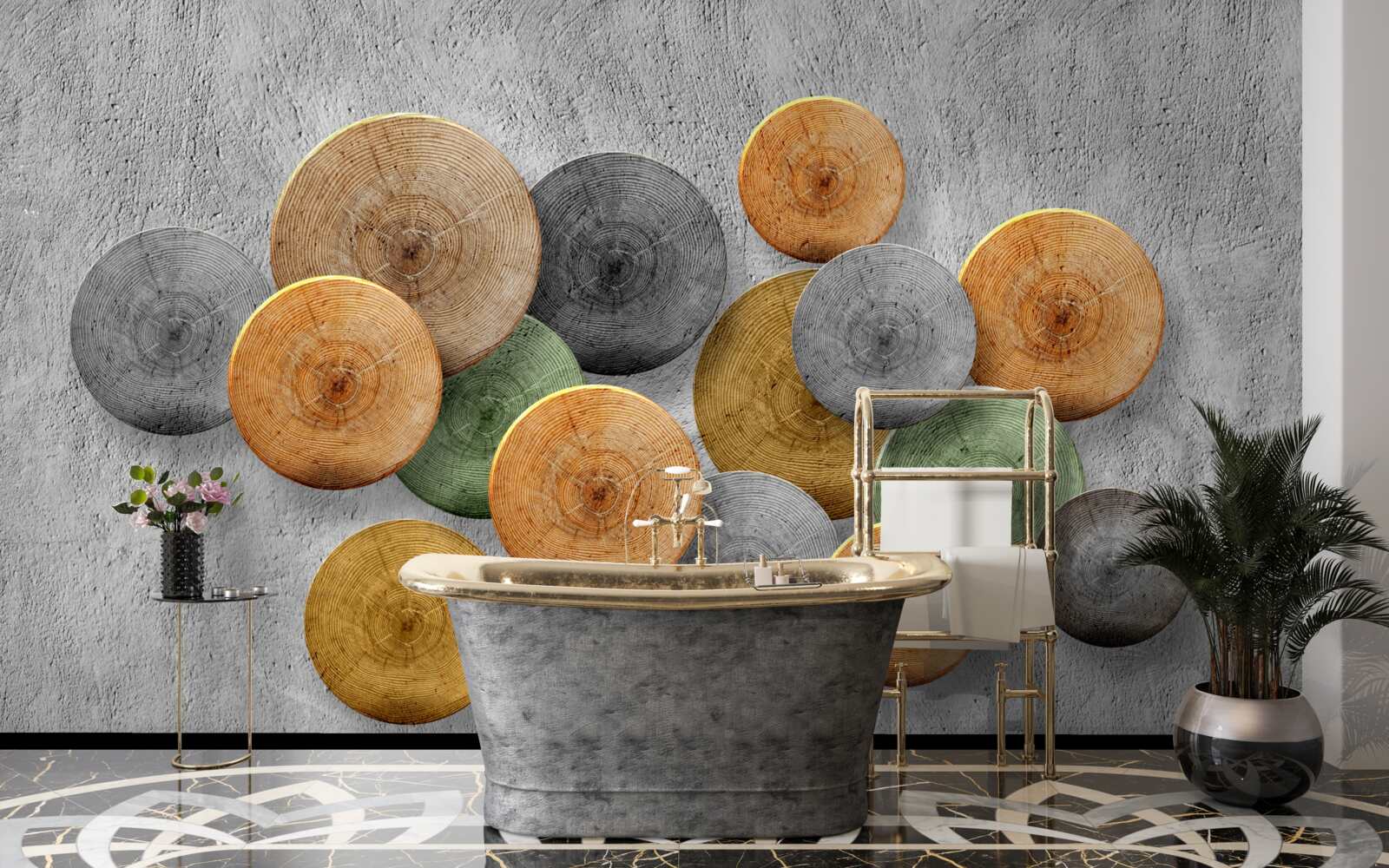 Papier peint des sections d'arbres de différentes teintes