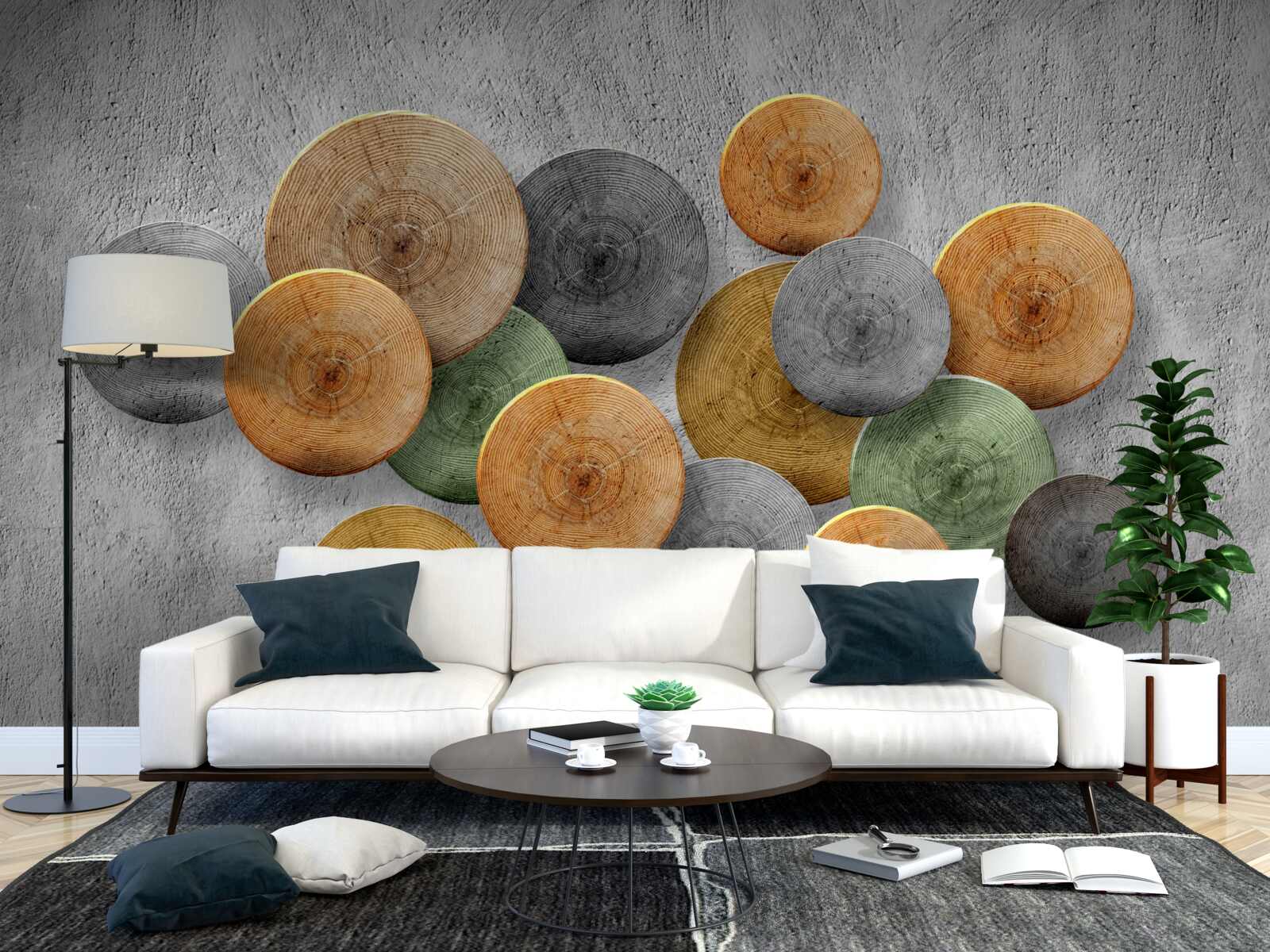 Papier peint des sections d'arbres de différentes teintes