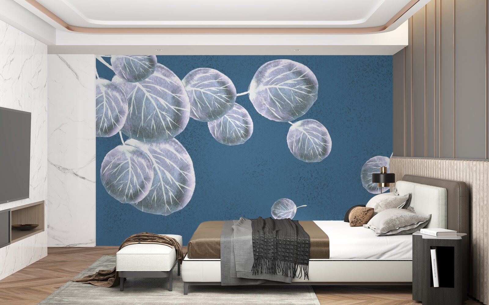 Papier peint feuilles tombant dans le ciel