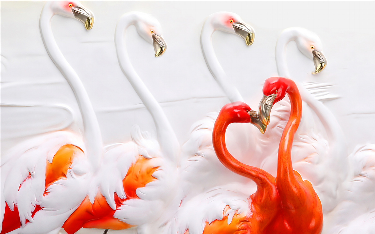 Papier peint flamants roses et blancs