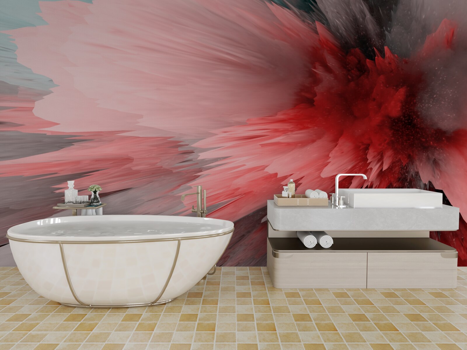 Papier peint Accent énergique dans les tons écarlates