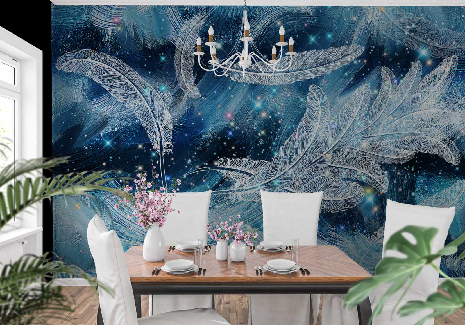 Papier peint un vent fort emporte les plumes blanches