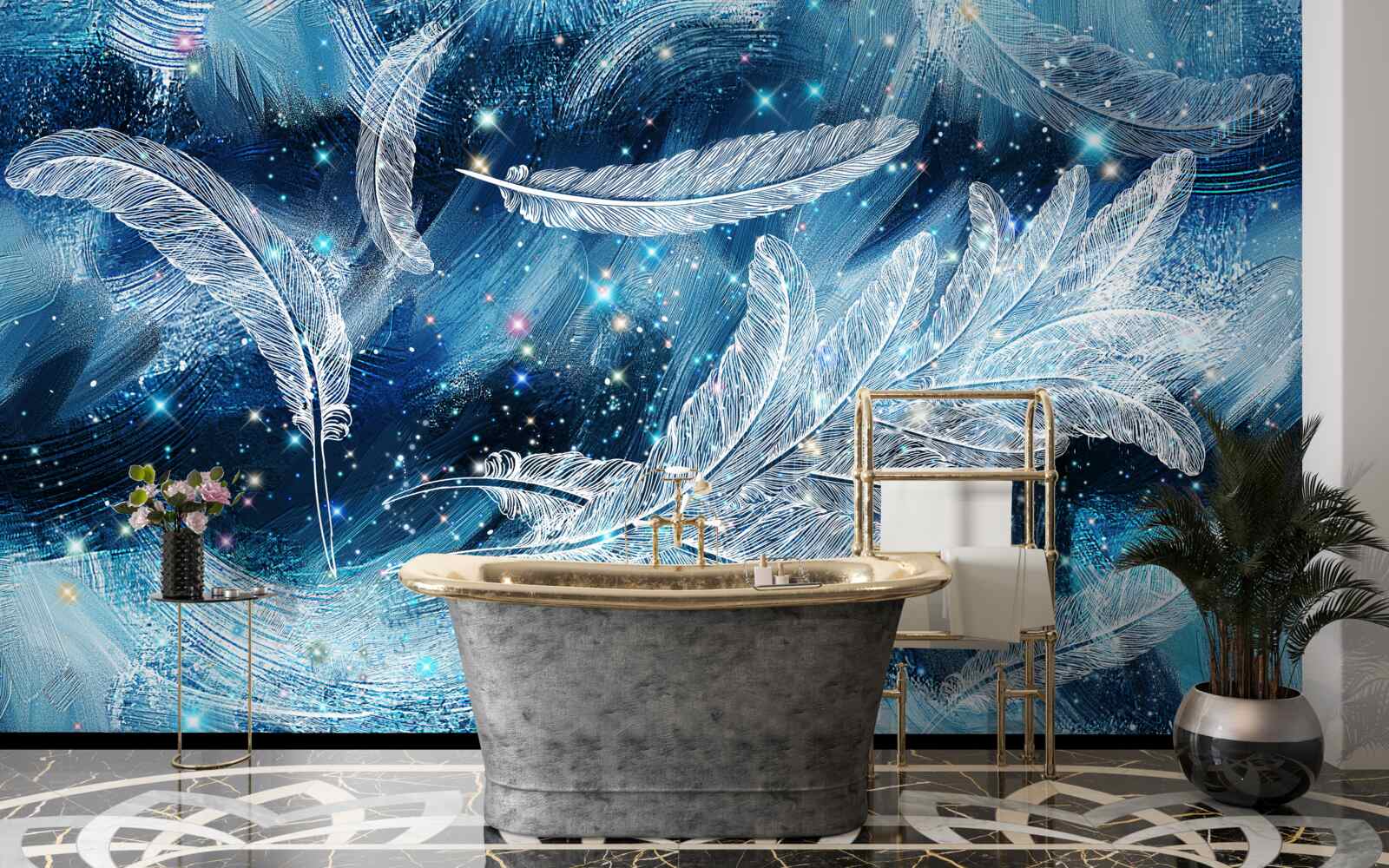 Papier peint un vent fort emporte les plumes blanches