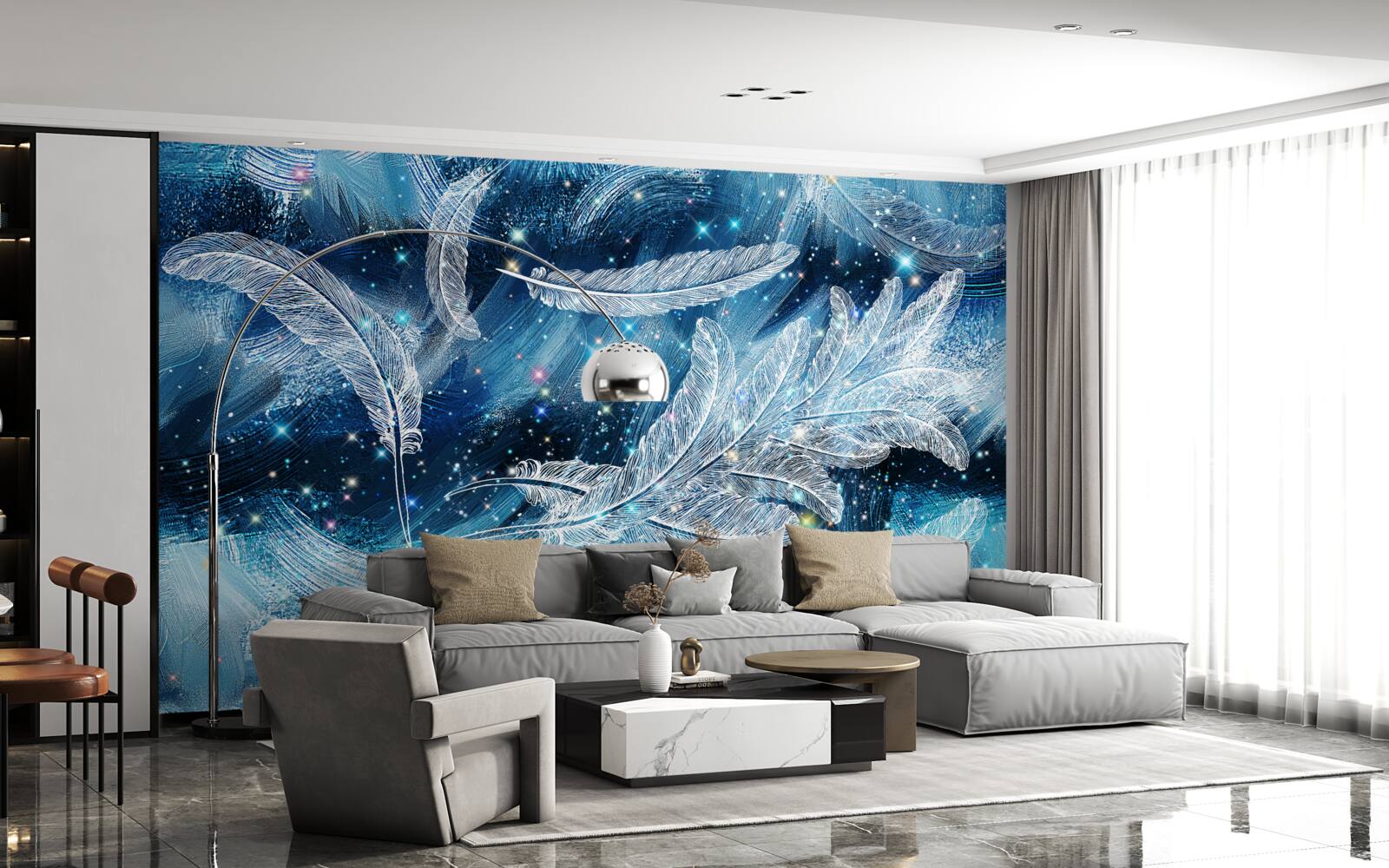 Papier peint un vent fort emporte les plumes blanches