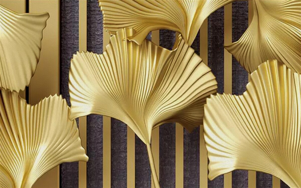 Papier peint feuilles de fougère en or