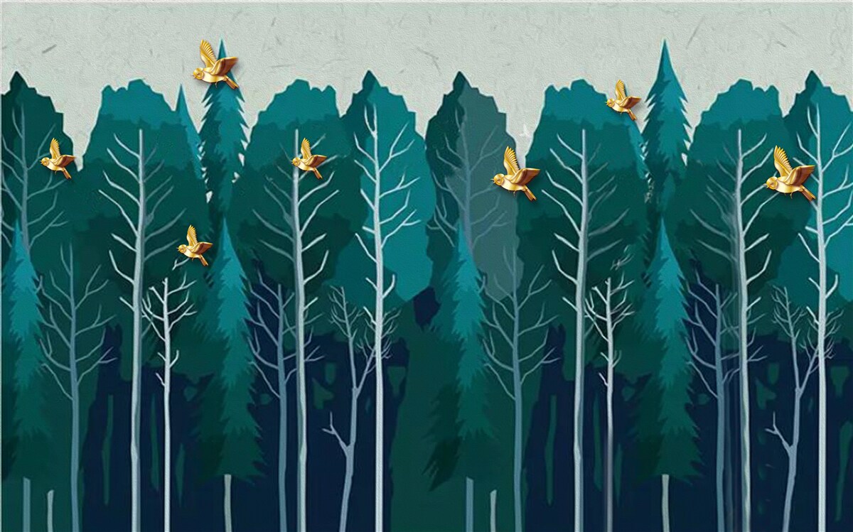 Papier peint image d'une forêt avec des arbres à feuilles caduques