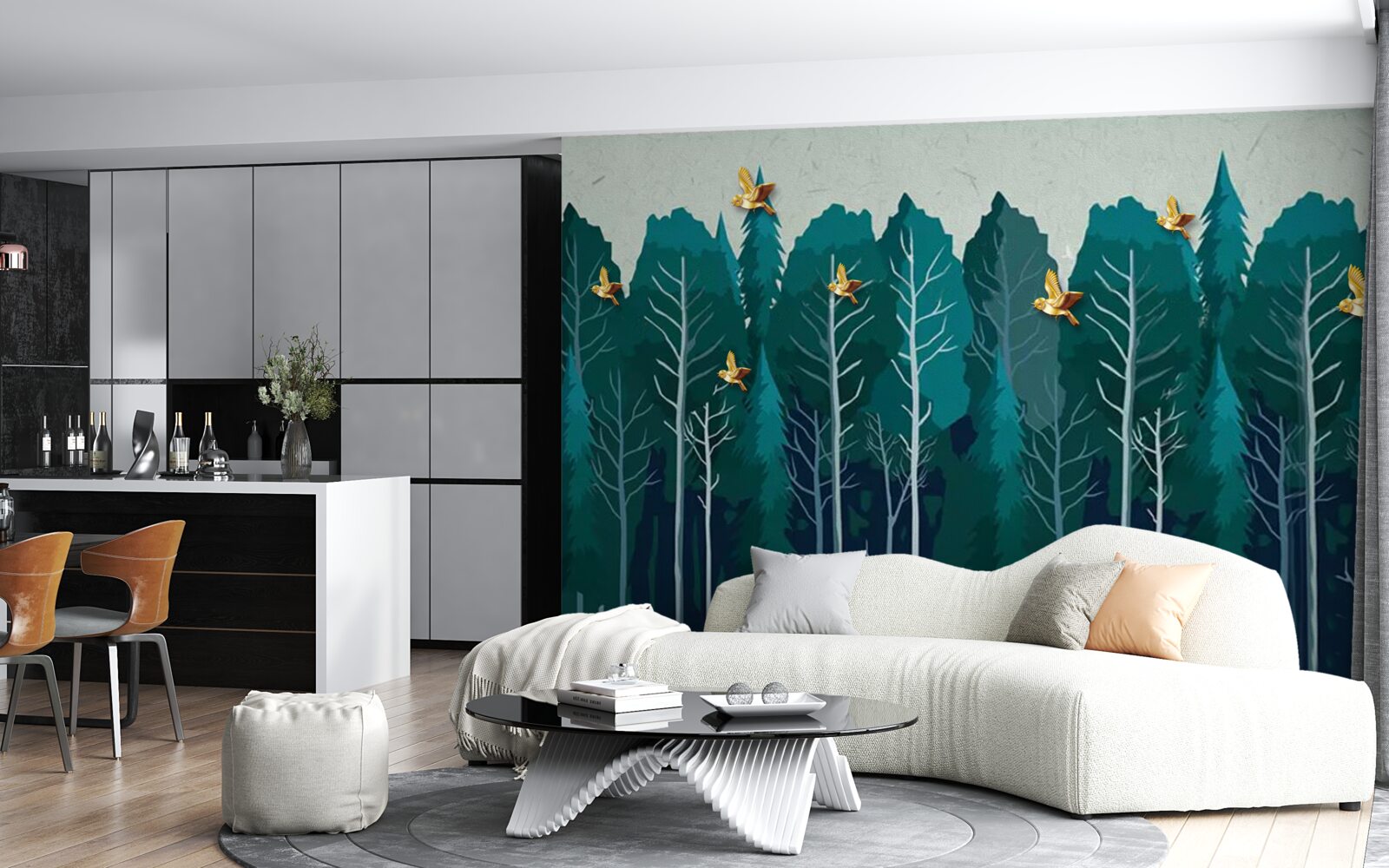 Papier peint image d'une forêt avec des arbres à feuilles caduques