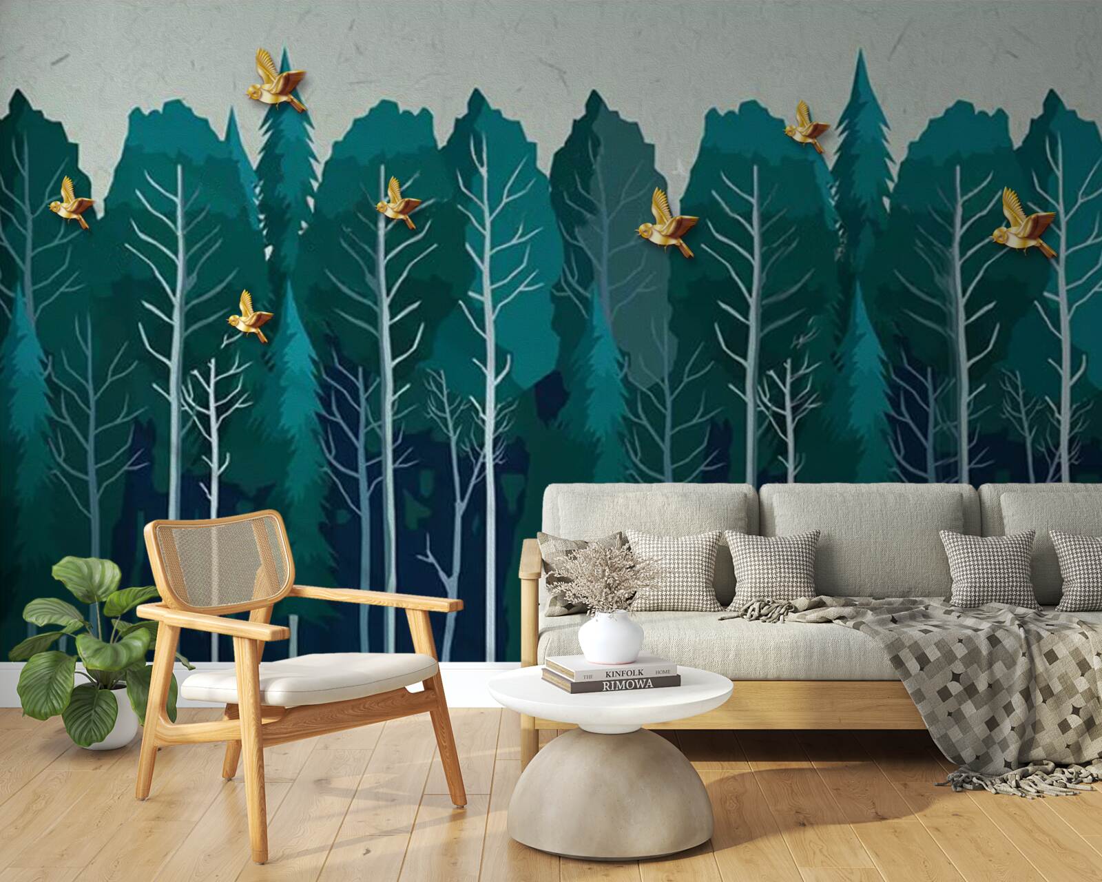 Papier peint image d'une forêt avec des arbres à feuilles caduques