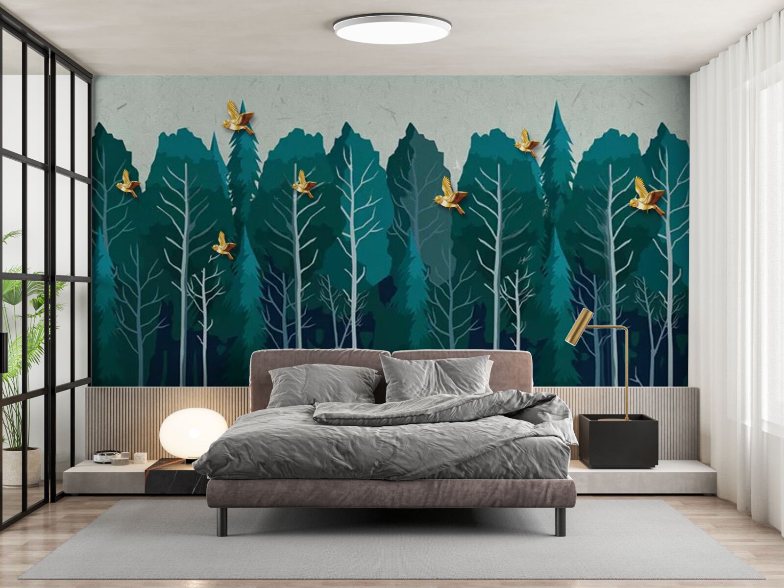 Papier peint image d'une forêt avec des arbres à feuilles caduques