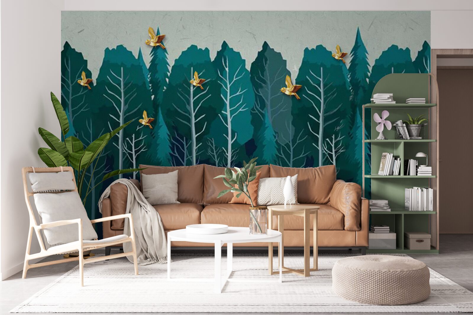 Papier peint image d'une forêt avec des arbres à feuilles caduques