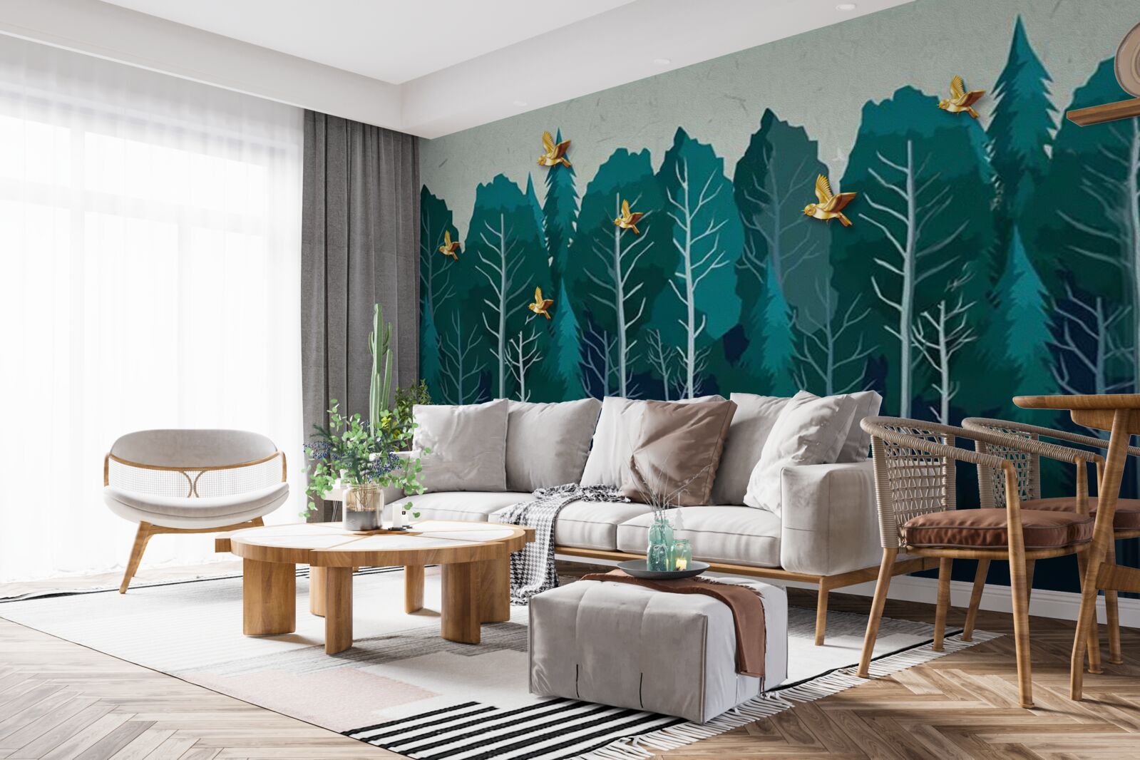 Papier peint image d'une forêt avec des arbres à feuilles caduques