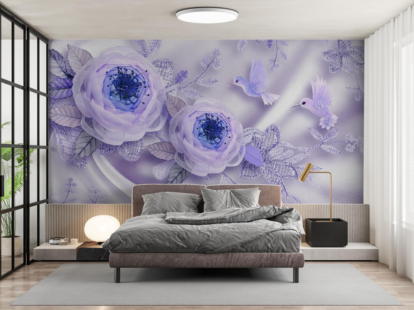 Papier peint des diamants ornent une rose blanche sur un tissu de soie