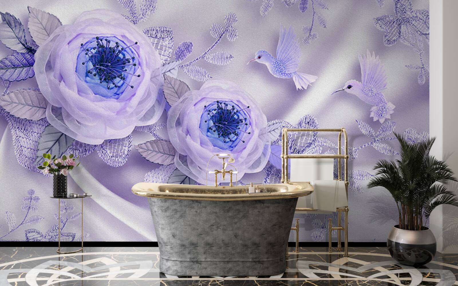 Papier peint des diamants ornent une rose blanche sur un tissu de soie