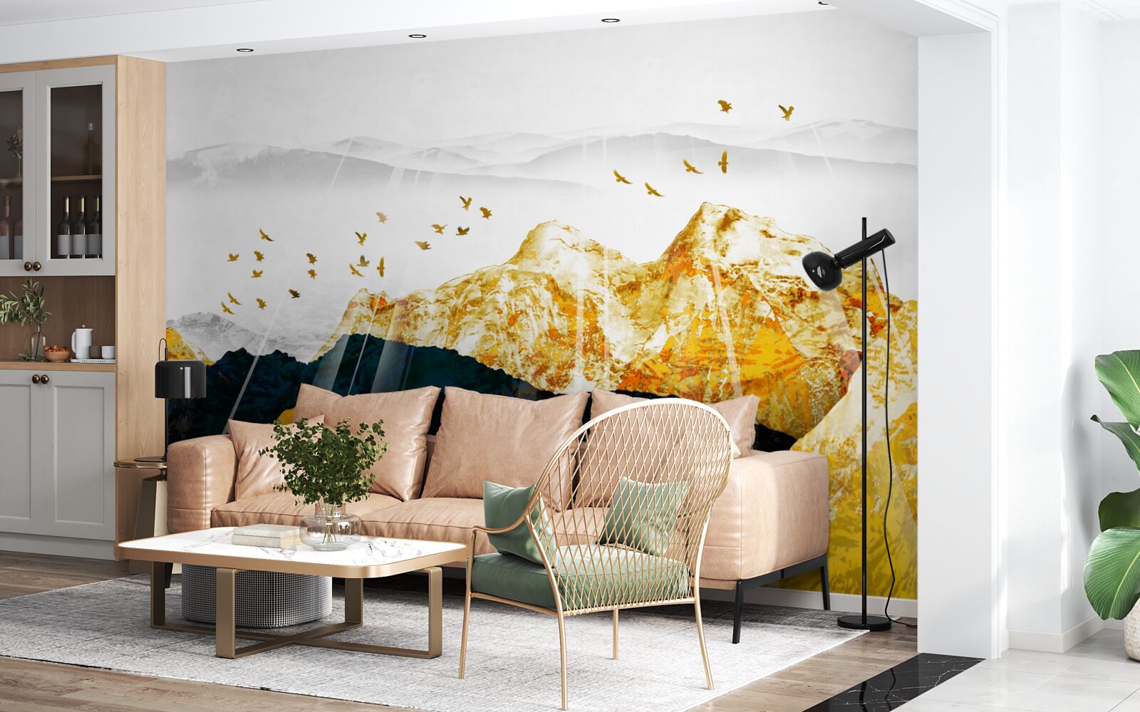 Papier peint images de frênes changeants illuminant une forêt dorée