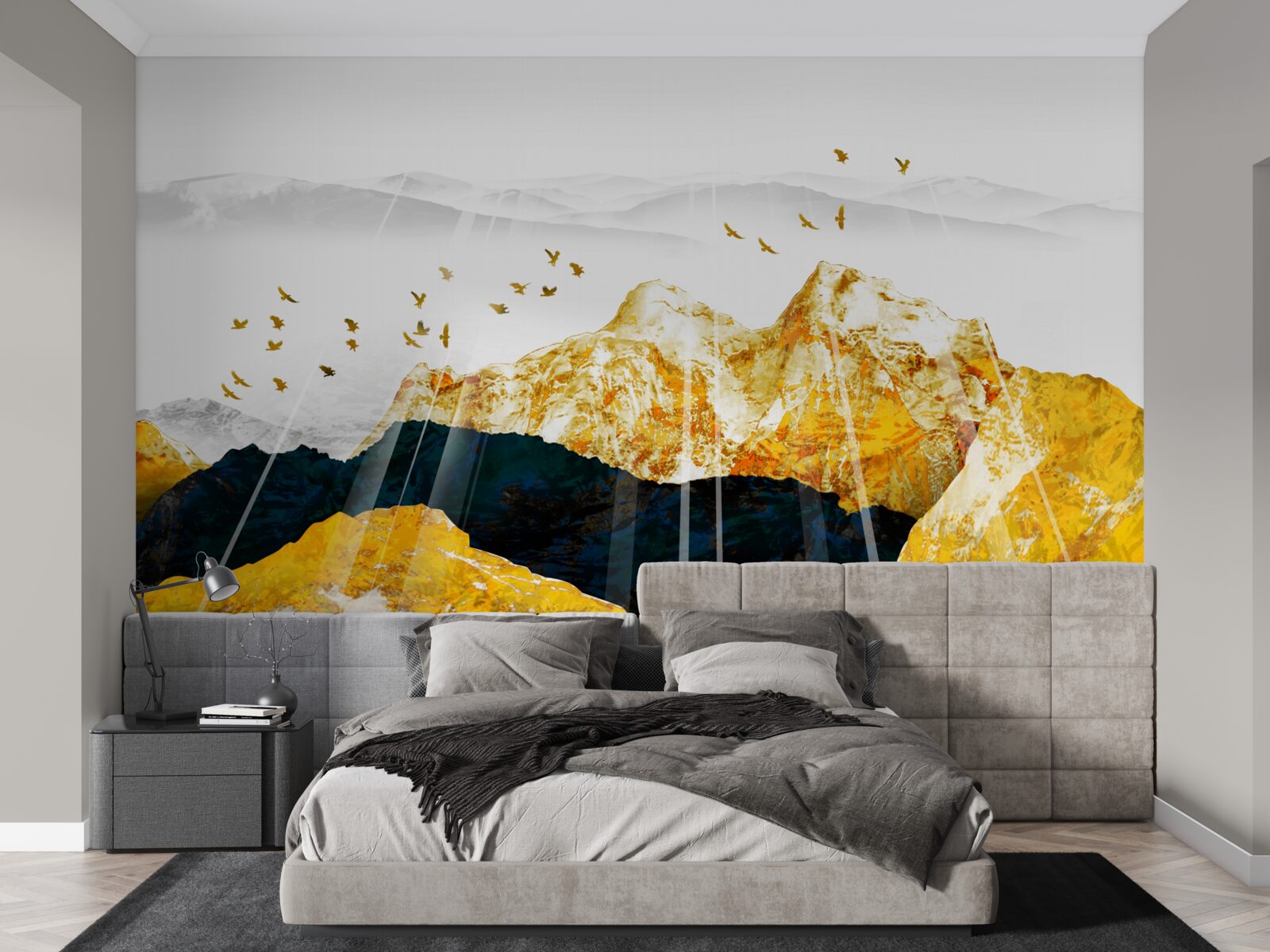 Papier peint images de frênes changeants illuminant une forêt dorée