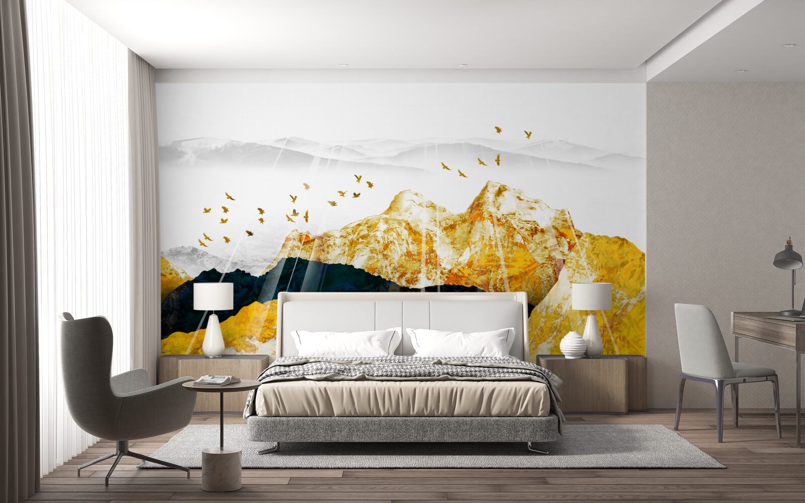 Papier peint images de frênes changeants illuminant une forêt dorée