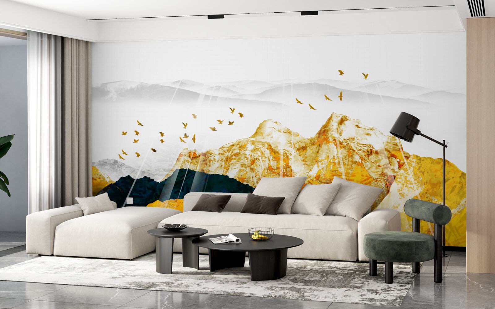 Papier peint images de frênes changeants illuminant une forêt dorée