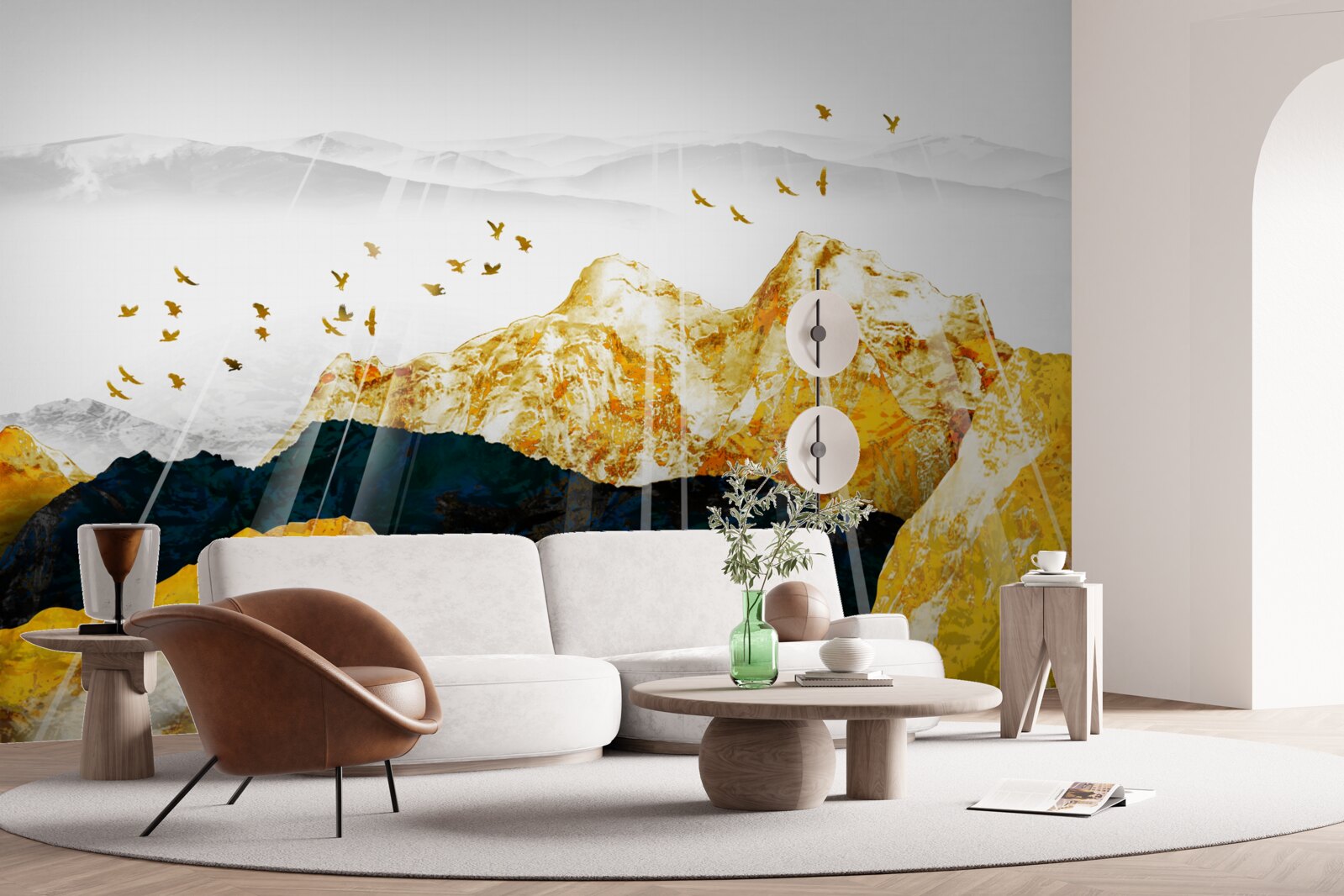 Papier peint images de frênes changeants illuminant une forêt dorée