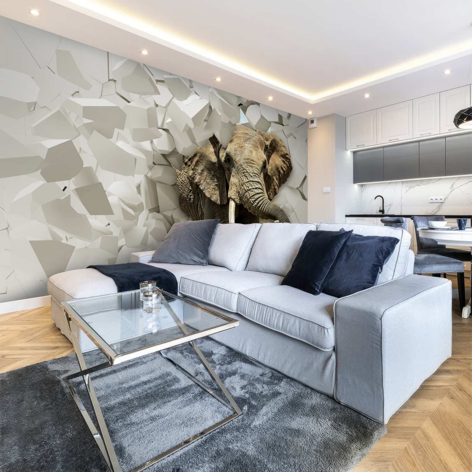 Papier peint Mur détruit par un éléphant