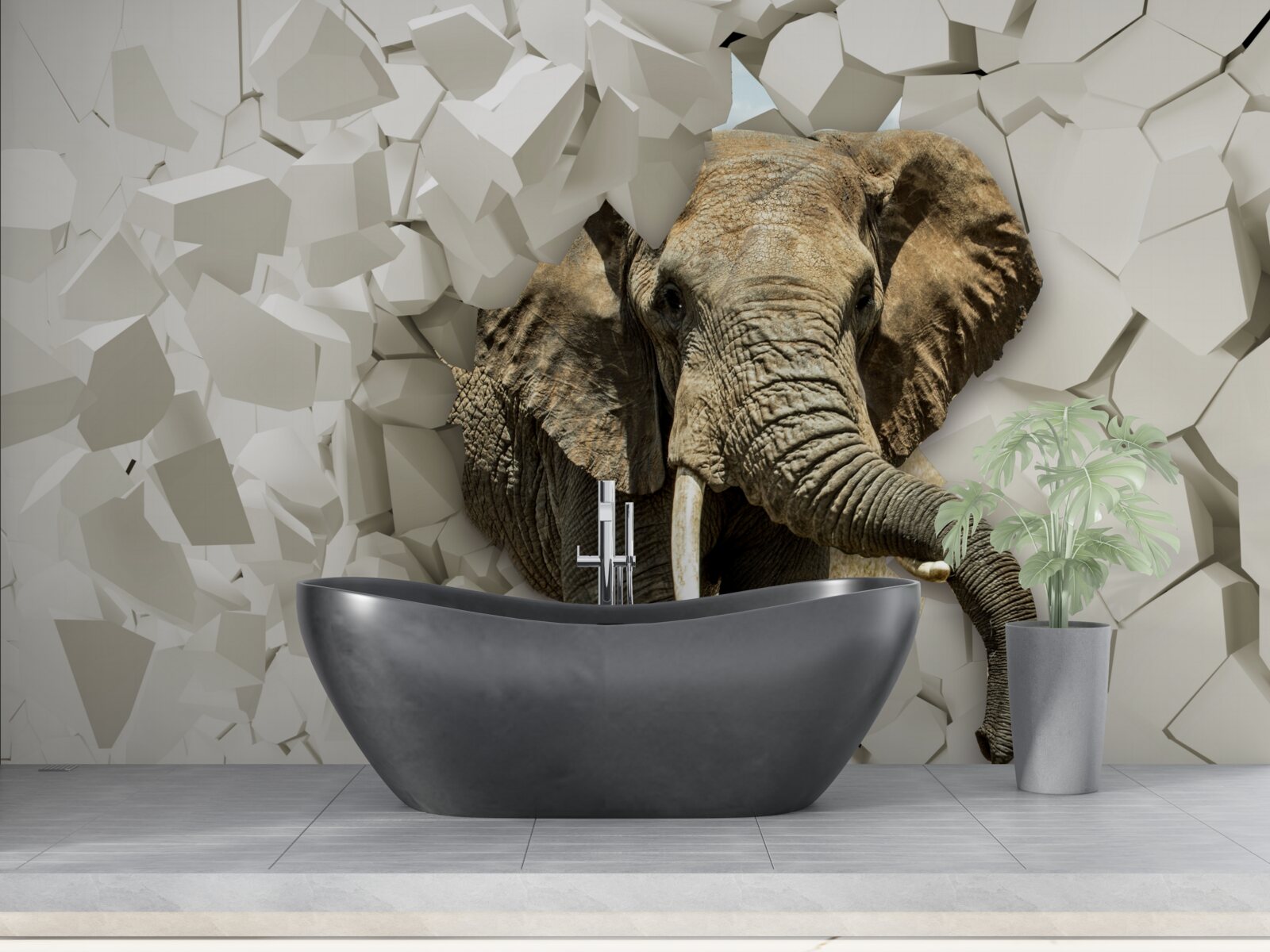 Papier peint Mur détruit par un éléphant