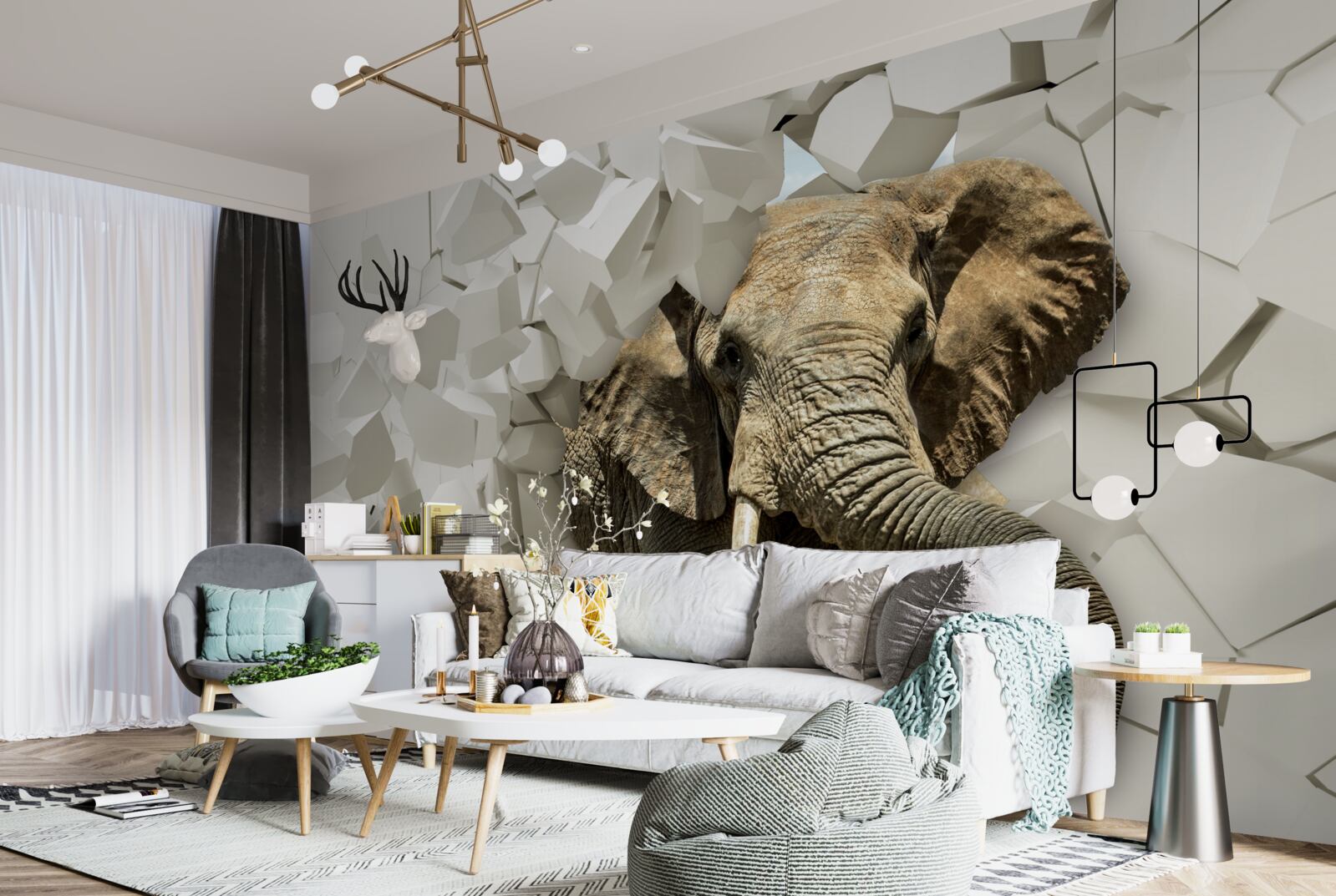 Papier peint Mur détruit par un éléphant