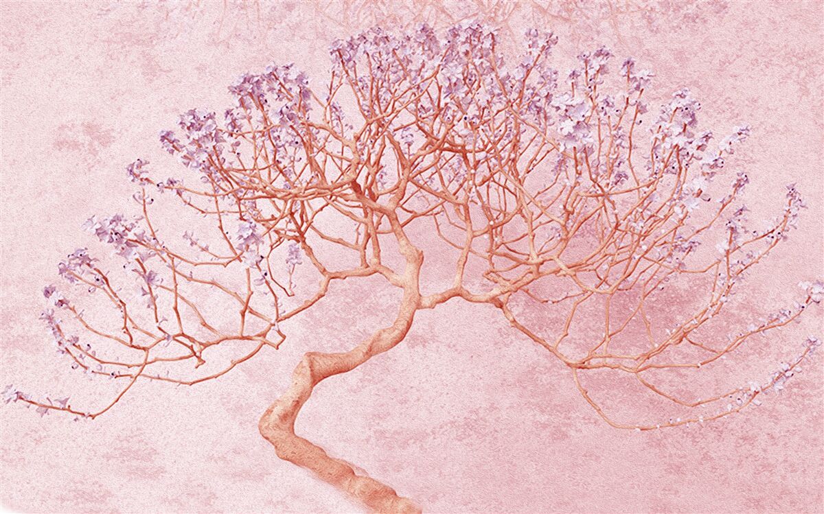 Papier peint arbre à fleurs avec des fleurs roses délicates