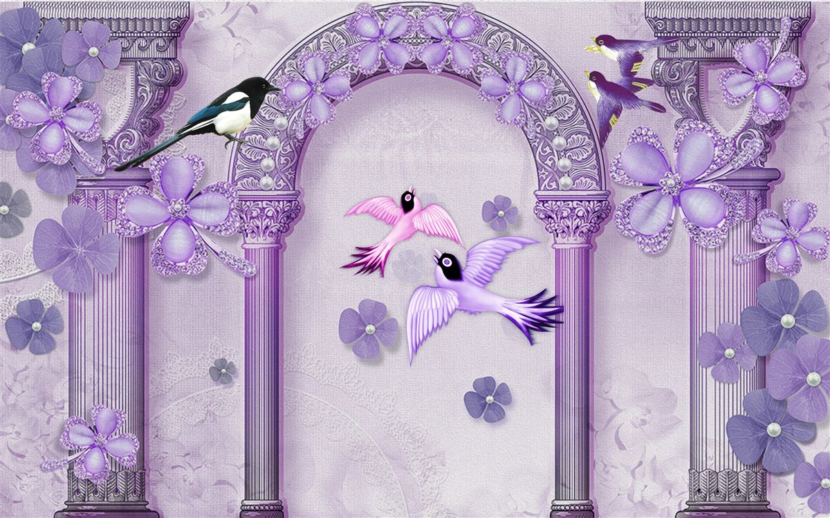 Papier peint Arche florale dans les tons violets