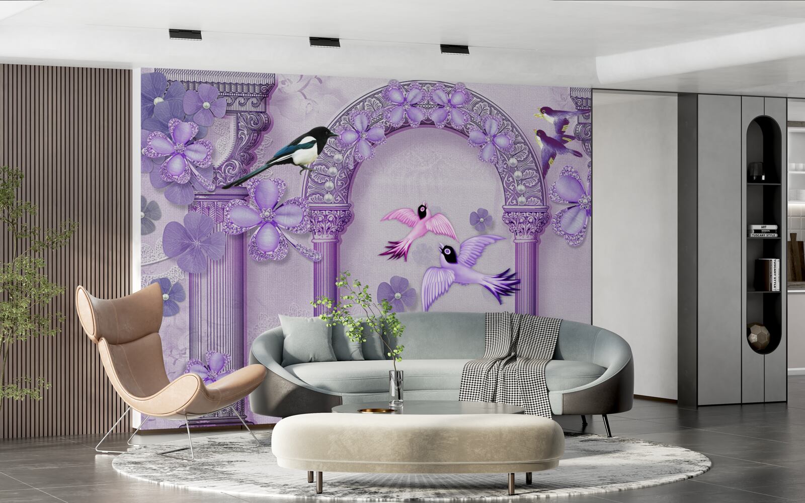 Papier peint Arche florale dans les tons violets