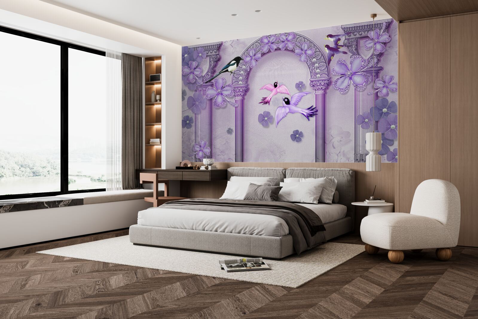 Papier peint Arche florale dans les tons violets