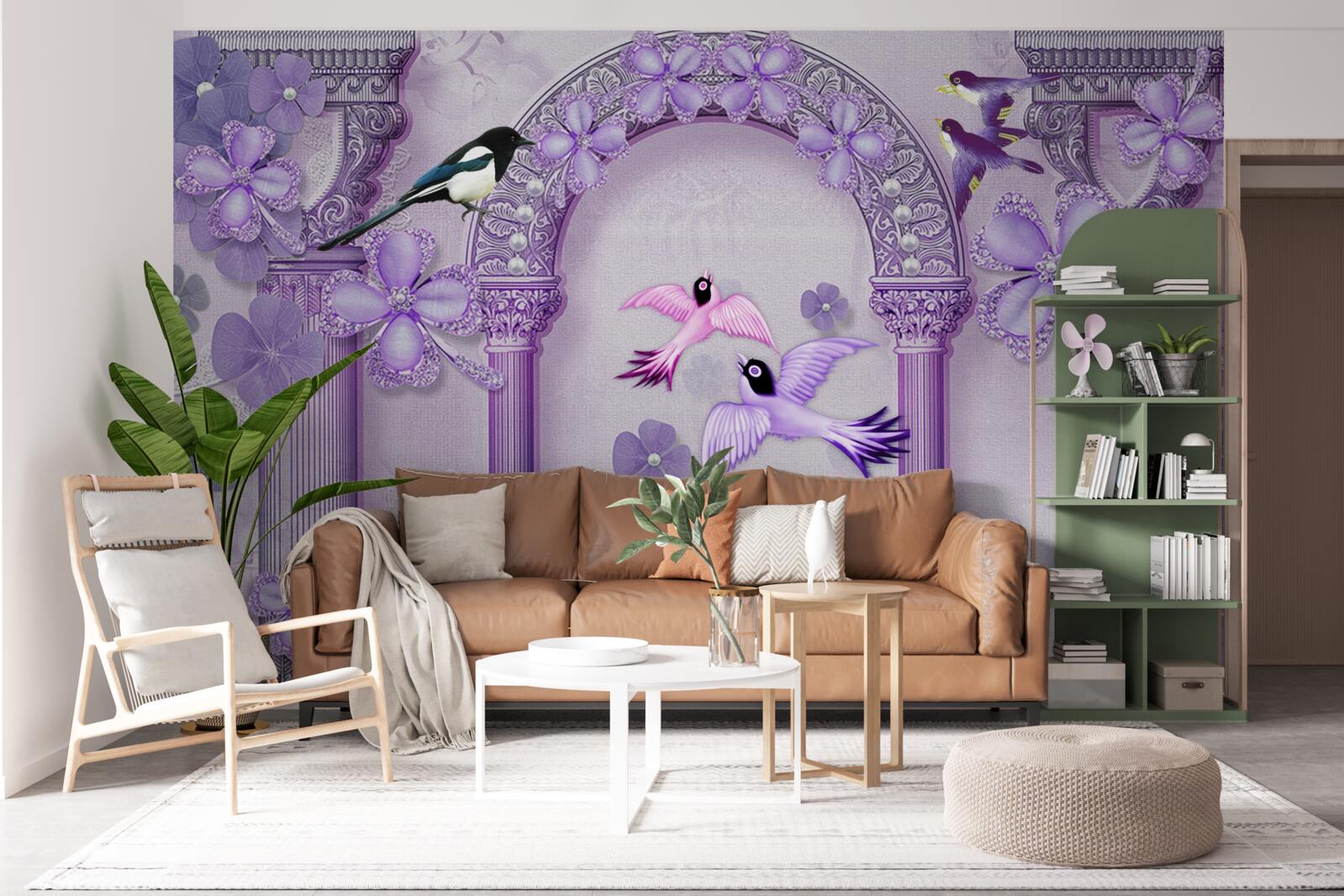 Papier peint Arche florale dans les tons violets