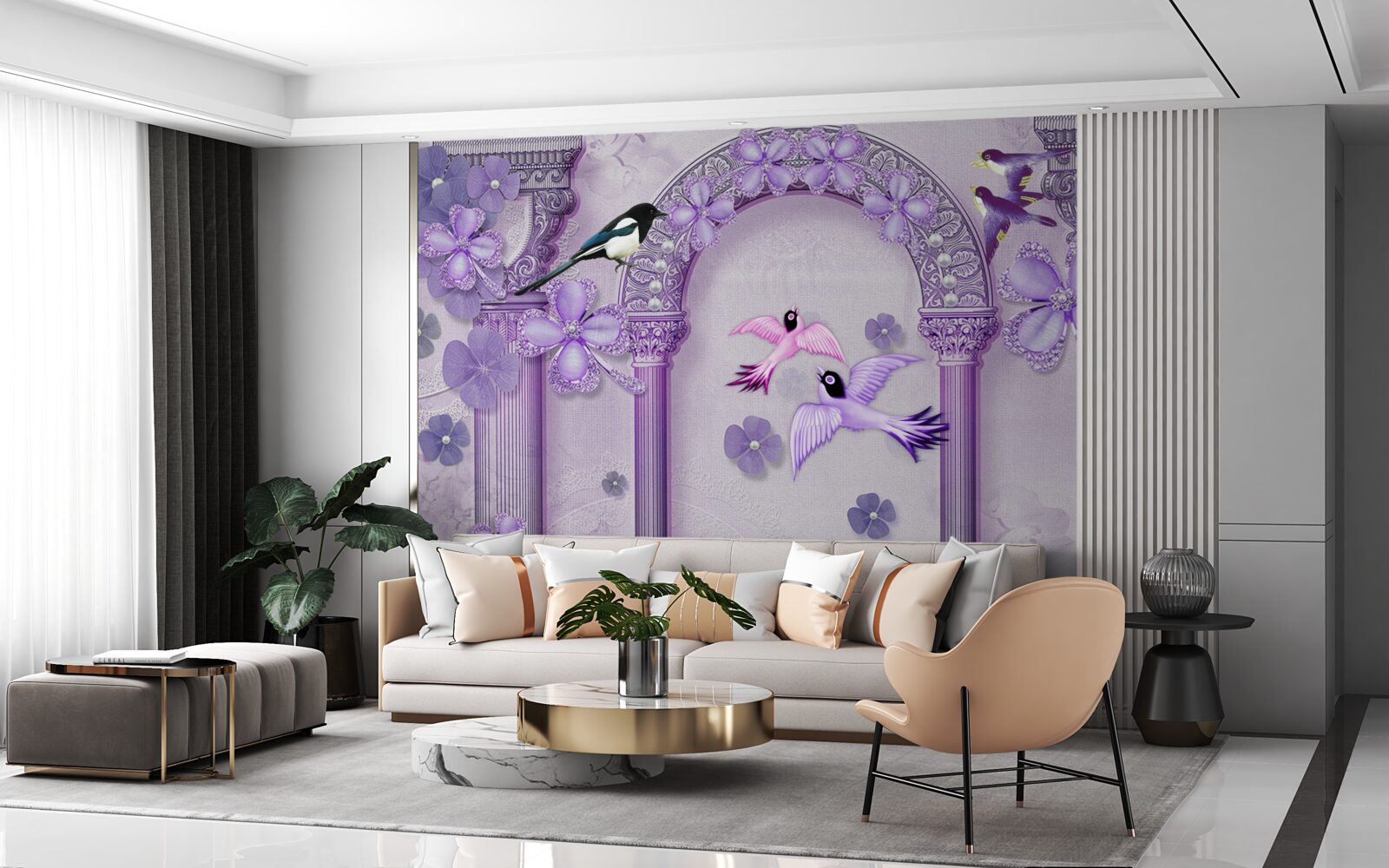 Papier peint Arche florale dans les tons violets