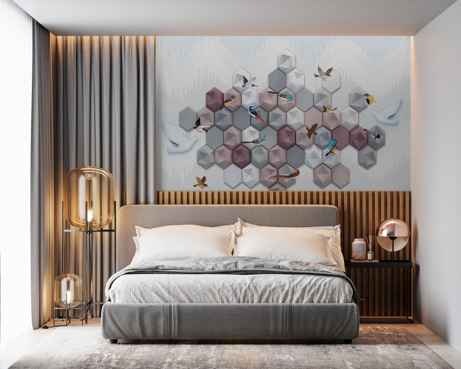 Papier peint particules en forme de pentagone