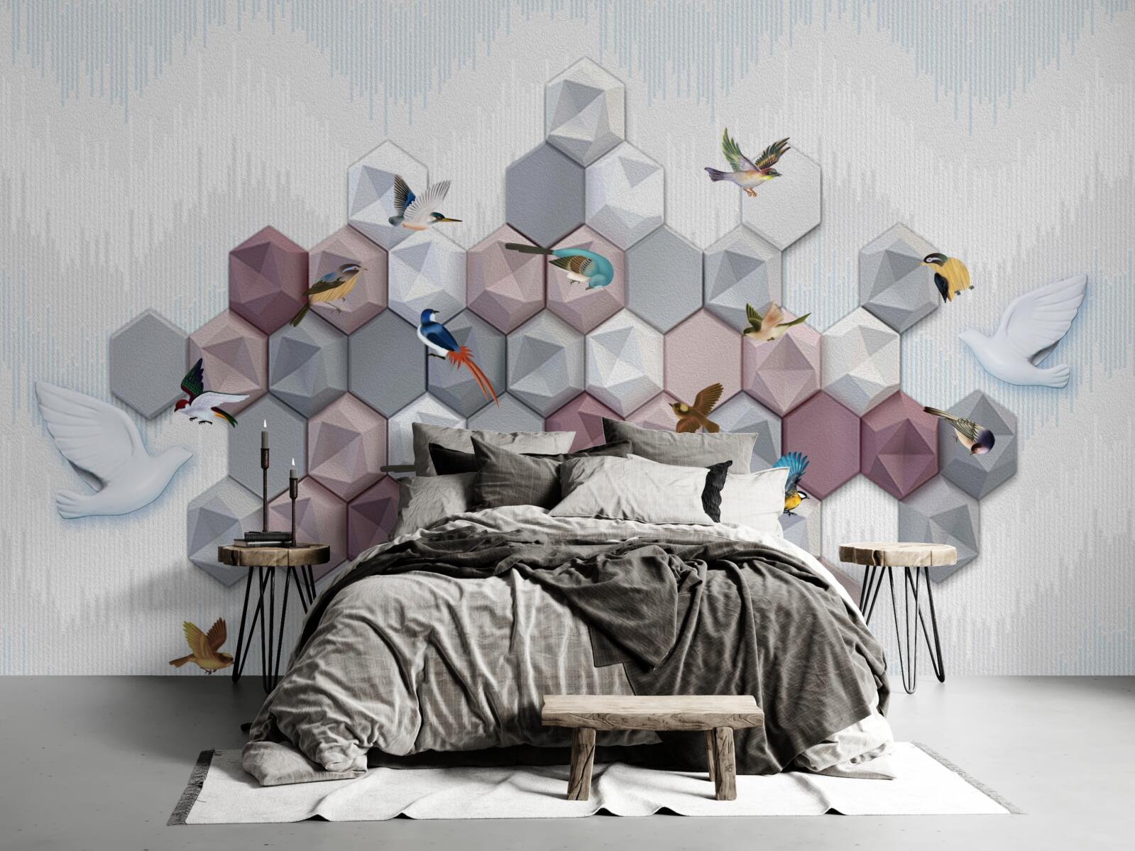 Papier peint particules en forme de pentagone