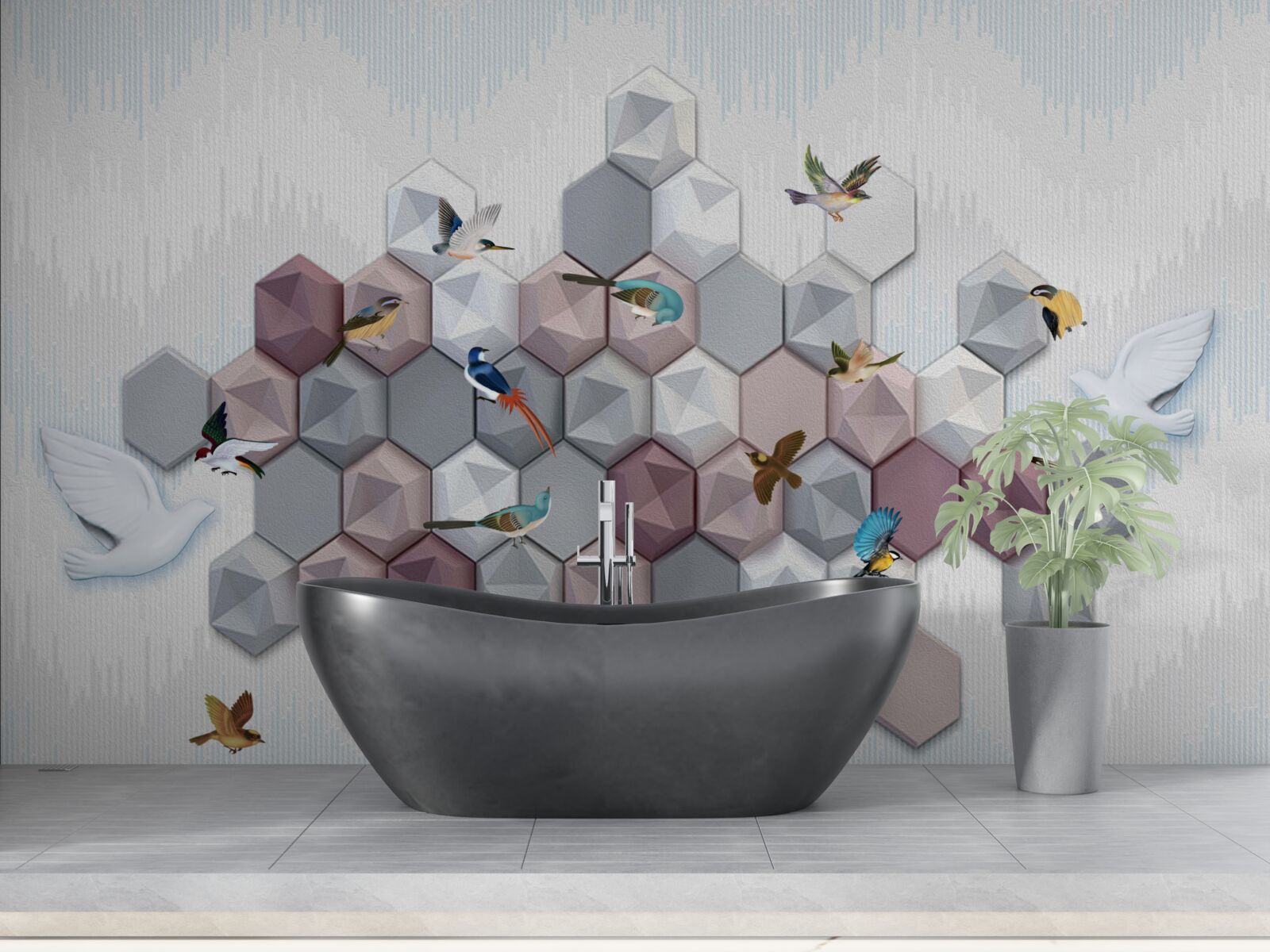 Papier peint particules en forme de pentagone