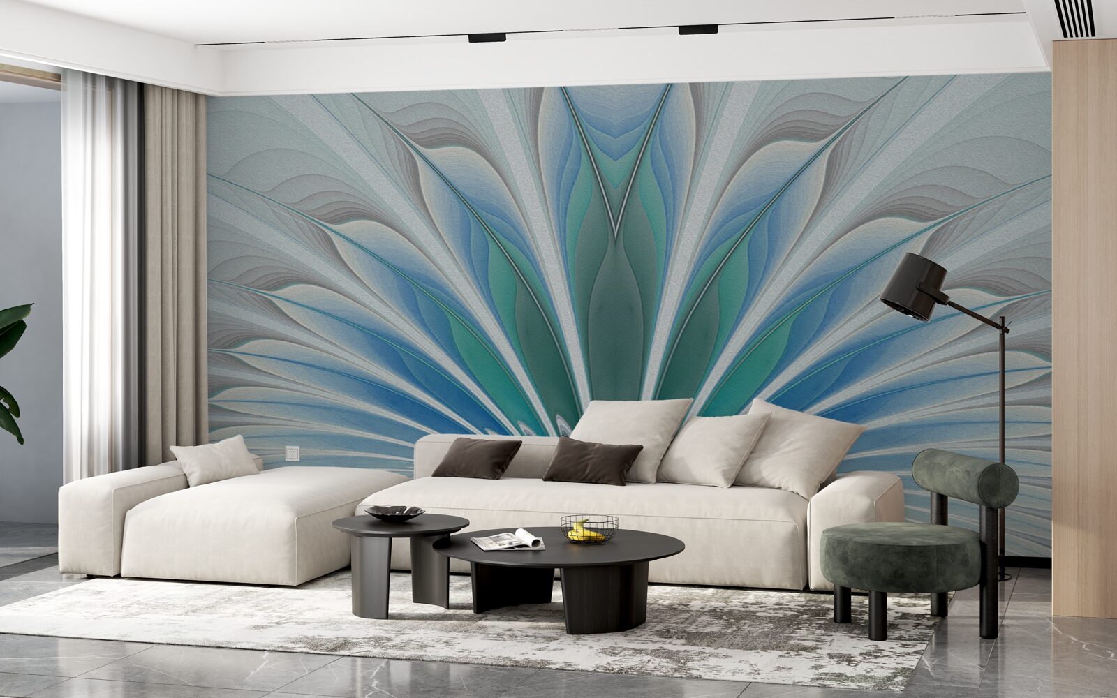 Papier peint les plumes bleues créent une abstraction