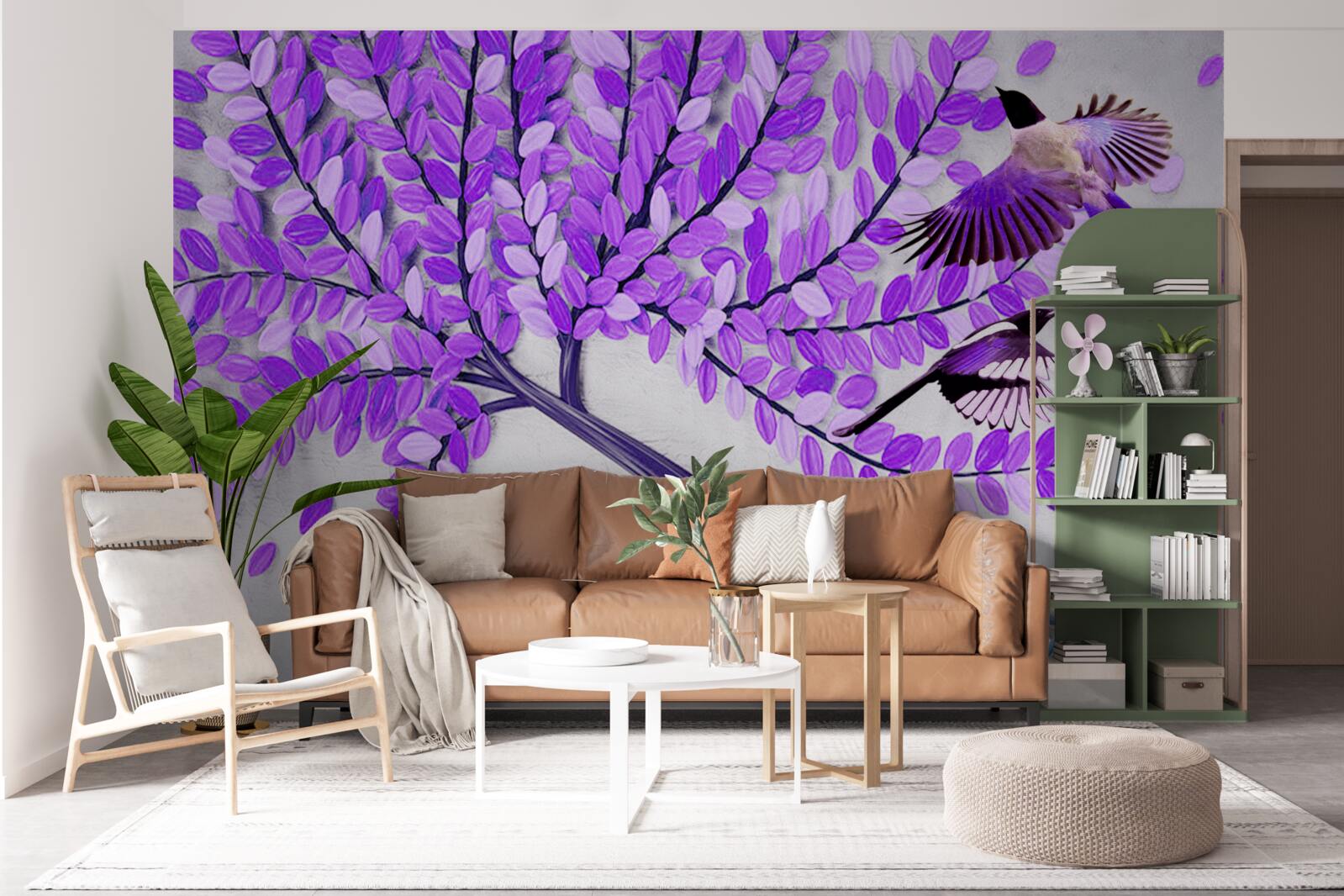 Papier peint Fleurs de lilas vivantes et plumes d'hiver