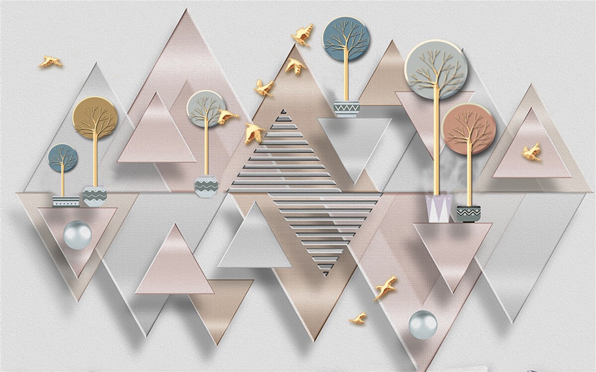 Papier peint le reflet de la forêt dans l'eau est présenté comme une abstraction géométrique