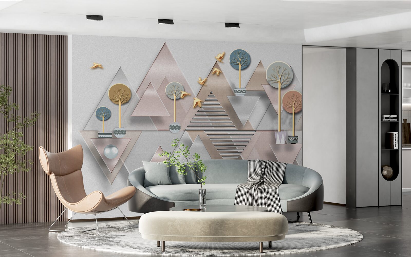 Papier peint le reflet de la forêt dans l'eau est présenté comme une abstraction géométrique