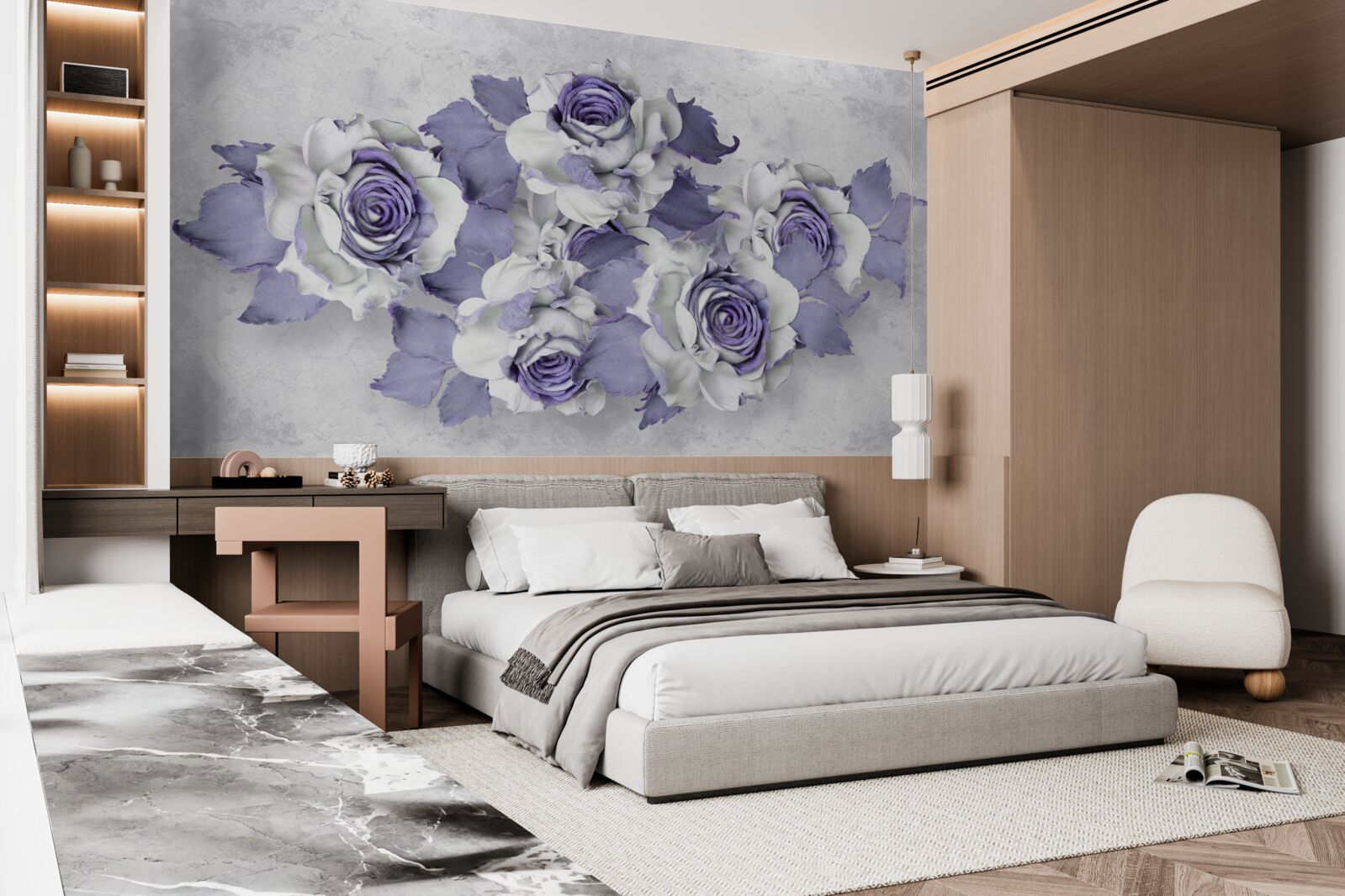 Papier peint Bouquet exquis de roses dans une délicate teinte lilas