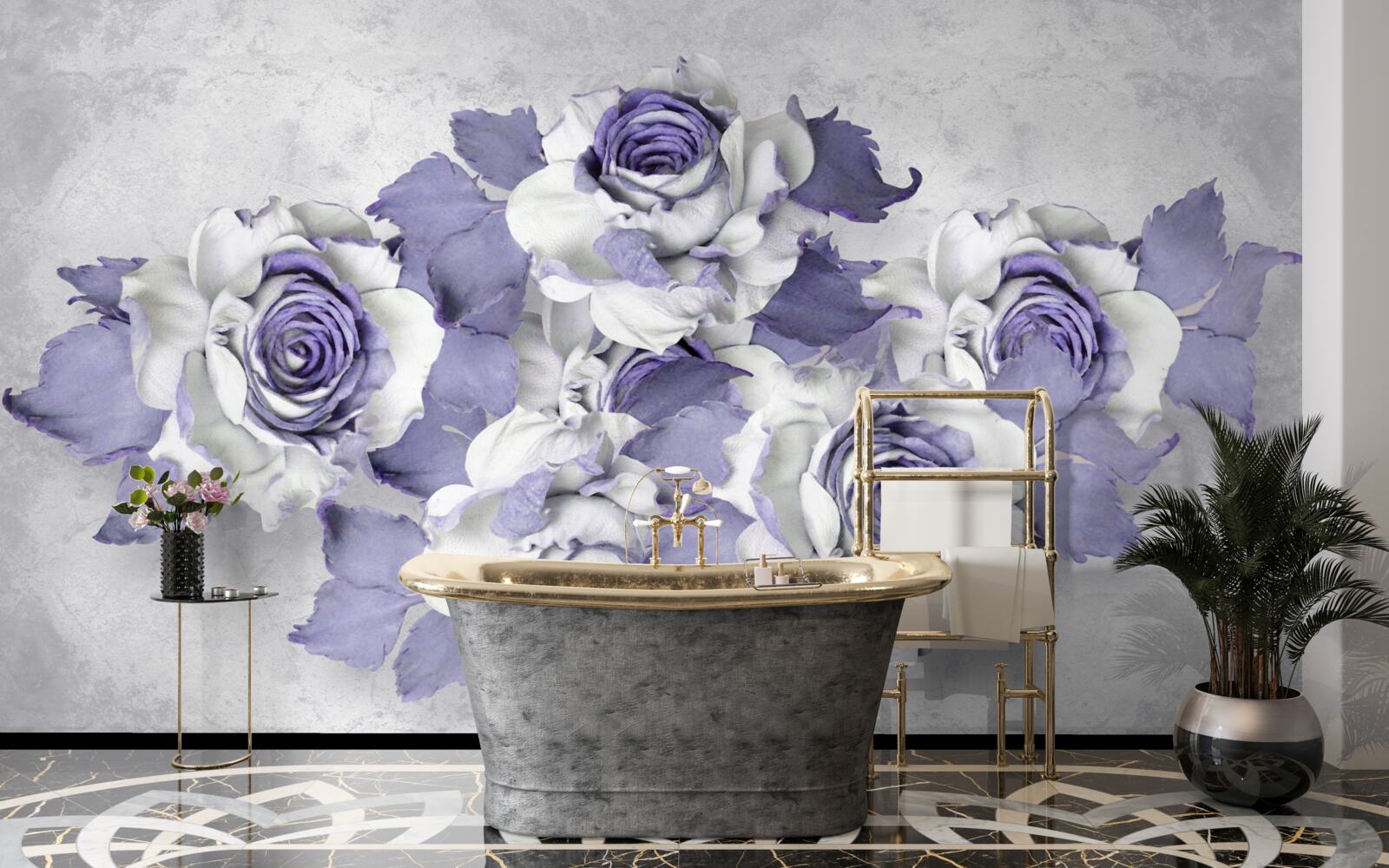 Papier peint Bouquet exquis de roses dans une délicate teinte lilas