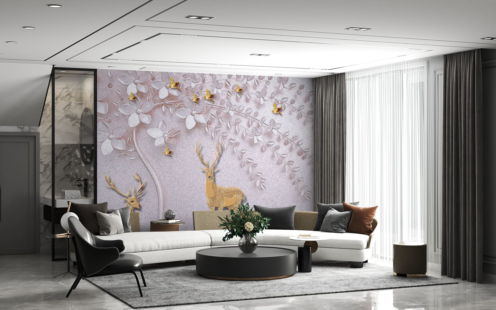 Papier peint cerf majestueux près d'un arbre en fleurs