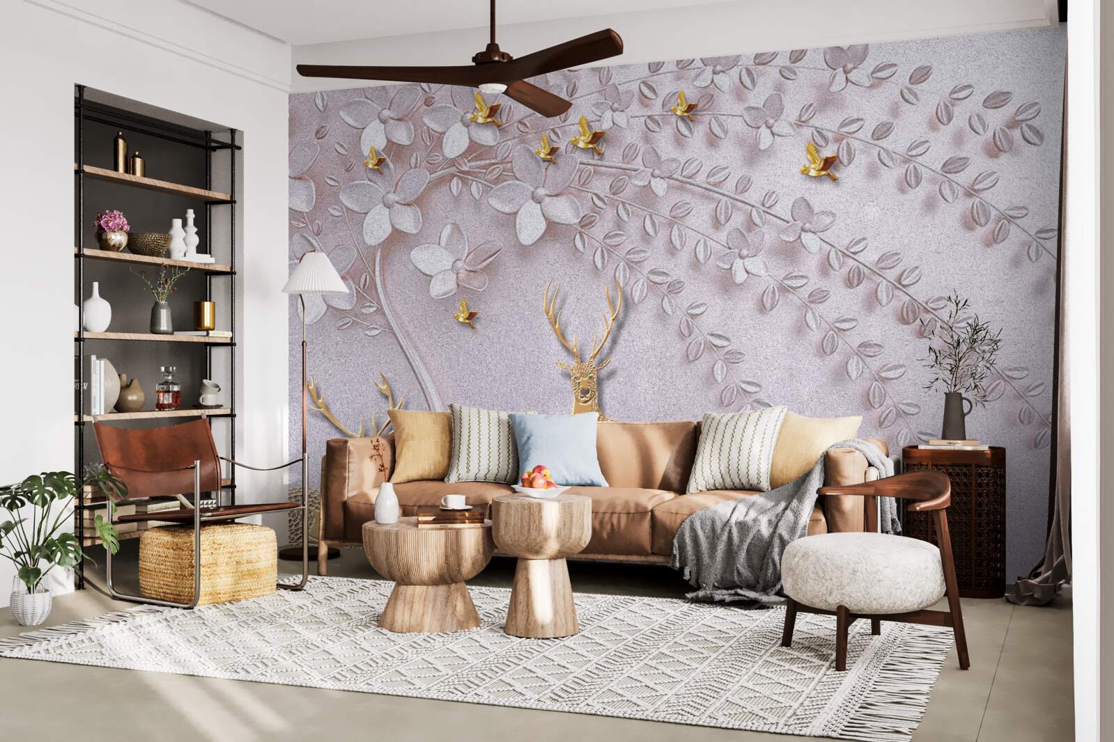 Papier peint cerf majestueux près d'un arbre en fleurs