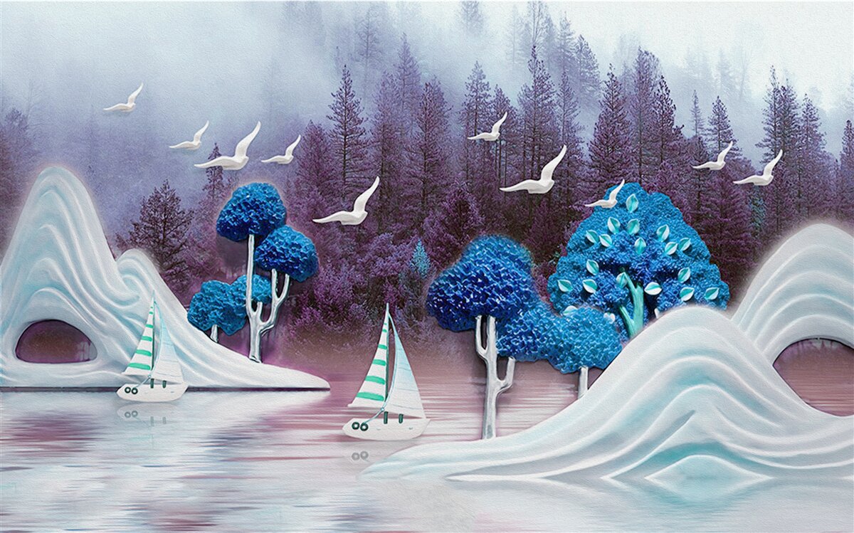 Papier peint les bateaux à voile naviguent sur un lac sombre