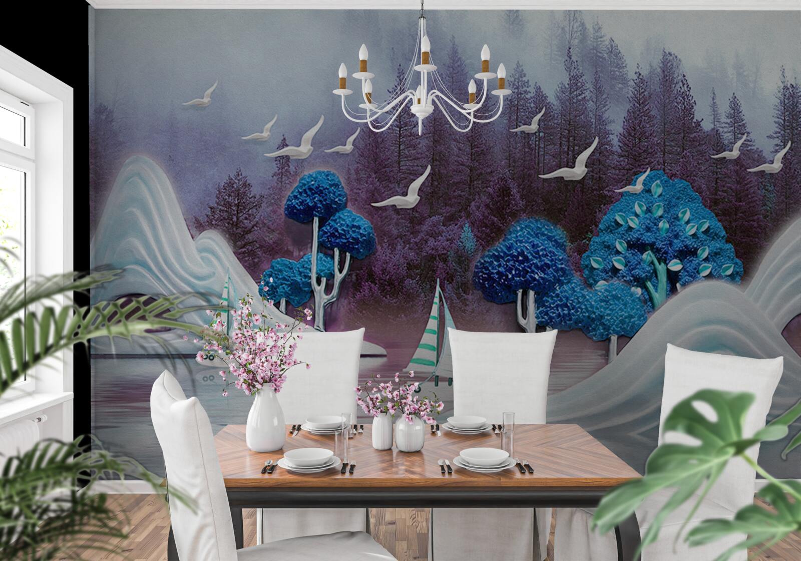 Papier peint les bateaux à voile naviguent sur un lac sombre