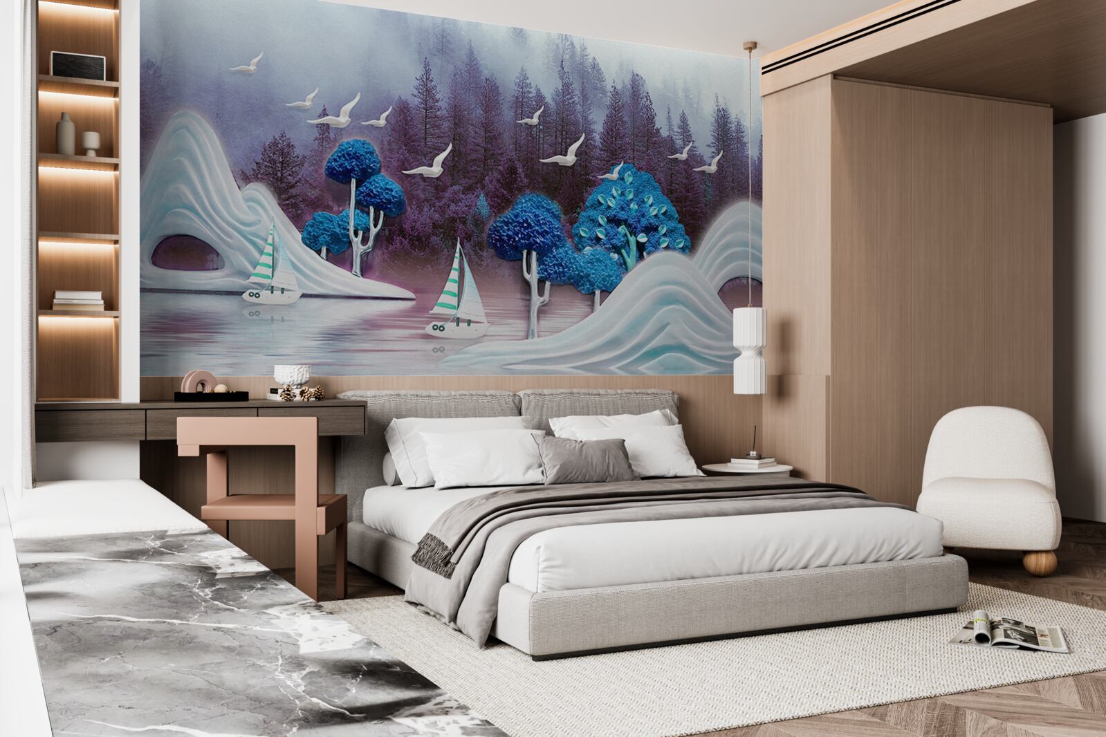 Papier peint les bateaux à voile naviguent sur un lac sombre